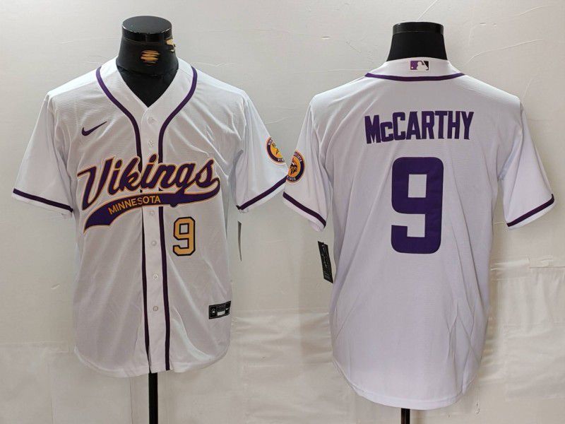 Men Minnesota Vikings 9 Mccarthy White Joint Name 2024 Nike Limited NFL Jersey style 2